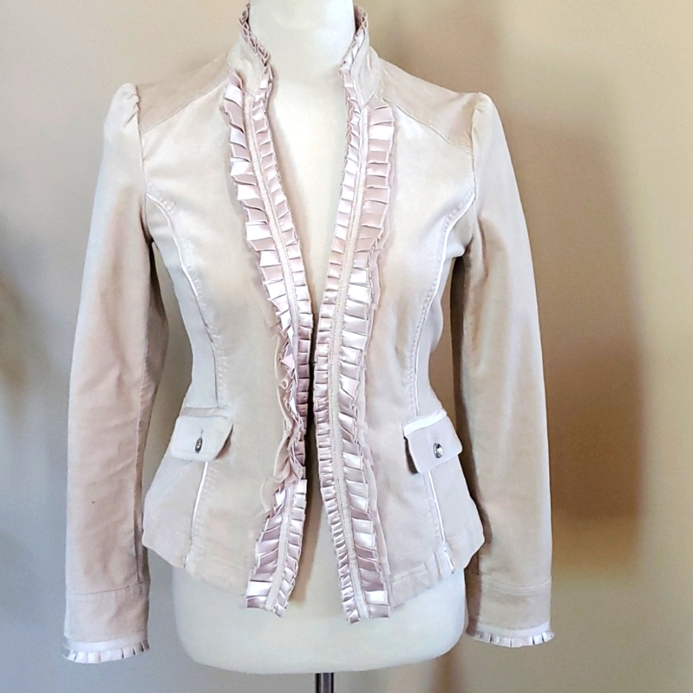 White House Black Market Blush Pink Ruffle Trim Blazer